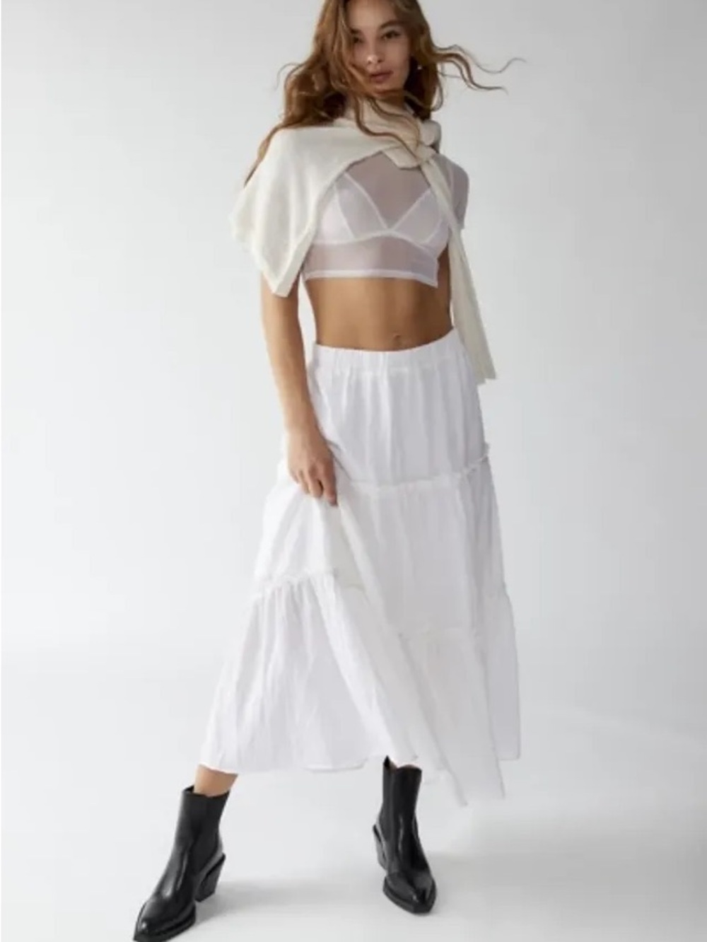 Urban Renewal Crepe Tiered Midi Skirt
